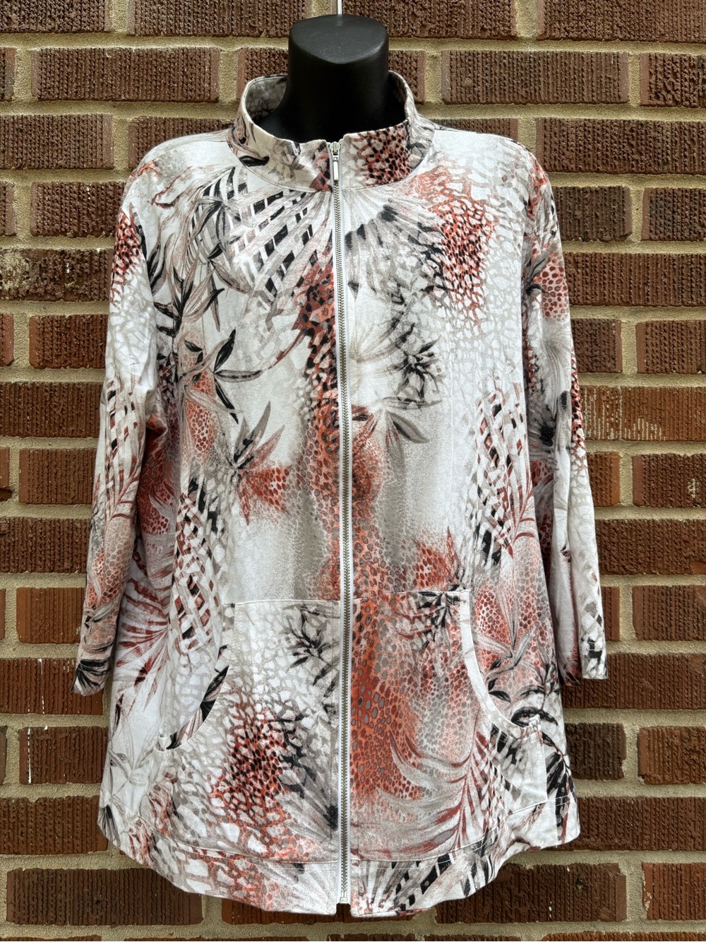 Weekends by Chico's Sz 3 Full Zip long sleeve duster Jacket Windbreaker Tropical